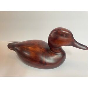 Vintage Hand Carved Wooden Duck Decoy Figurine Brown Glass Eyes 14"